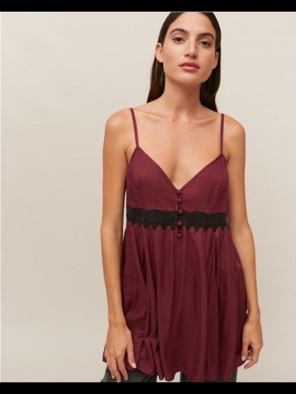 Urban Outfitters Burgundy Lace-Trim Mini Cami Dress